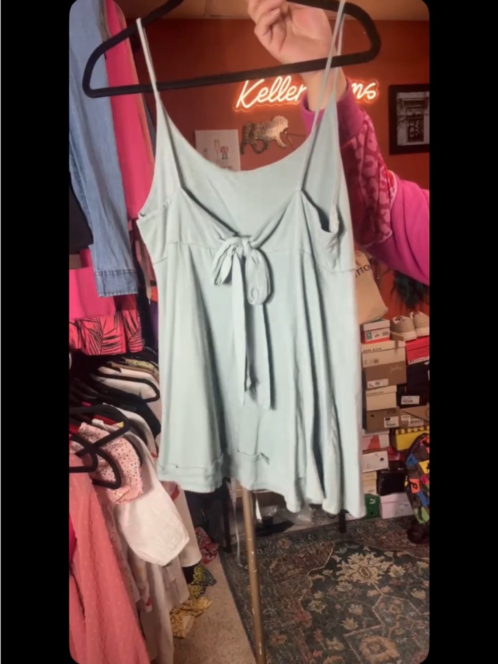 Altered state Light Blue/green Spaghetti Strap Tie-back Women's Tank Top